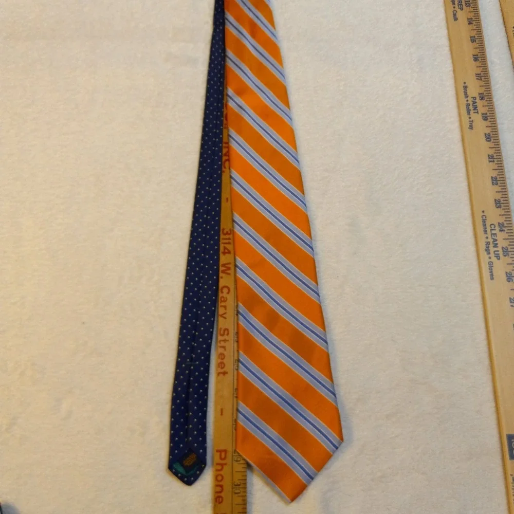 Vtg Hilfiger 100% Silk Orange Striped Repp Tie Hand Sewn Preppy BLUE TAIL
